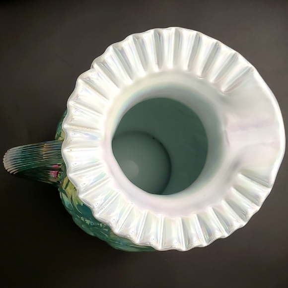 Fenton 95th Museum Collection Irredescent Apple Tree Green Overlay Pitcher - Picture 13 of 16